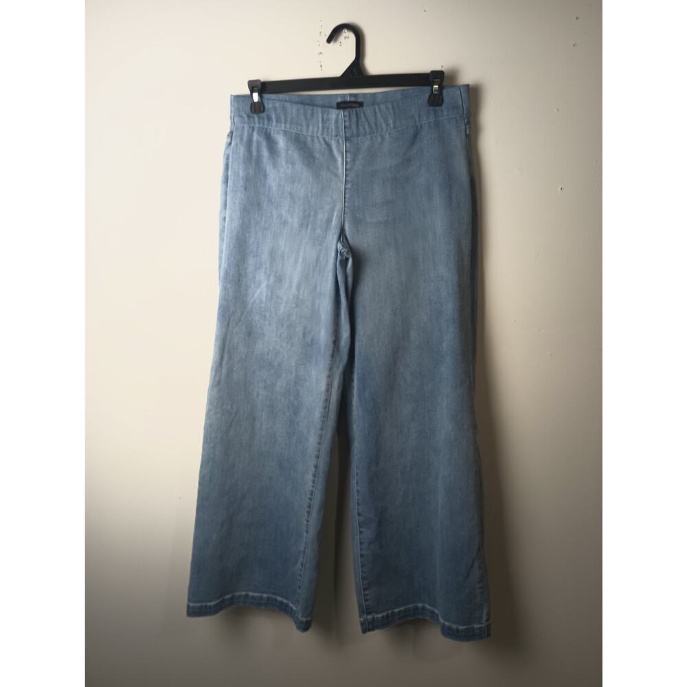 NYDJ Sculpt-Her Wide Leg Flared Pull On Denim Large Light Wash Blue